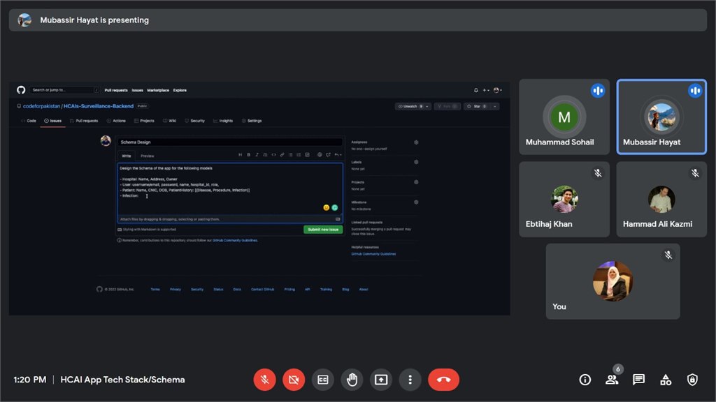 Daily stand-up calls regarding the development of the HCAI Surveillance Application